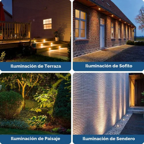 Vista 6 de Gardencoin Luces LED empotrables para terraza, sofito de alta resistencia e iluminación de escaleras al aire libre, 1 W, 12-24 V, bajo voltaje, luz
