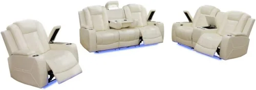 Vista 16 de Silla reclinable eléctrica, sofá biplaza, sofá para sala de estar, cómodo asiento de cuero transpirable para cine en casa con puertos de carga USB