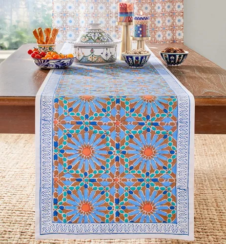 Vista 9 de Camino de mesa rosa – 18 x 120 pulgadas, centro de mesa de comedor impreso a mano 100% algodón lavable para decoración del hogar boho y granja