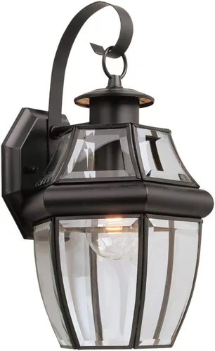 Vista 4 de Generation Lighting 8067-965 Lancaster - Lámpara de pared para exteriores de latón macizo, 75 W, níquel cepillado antiguo, altura de 14 pulgadas