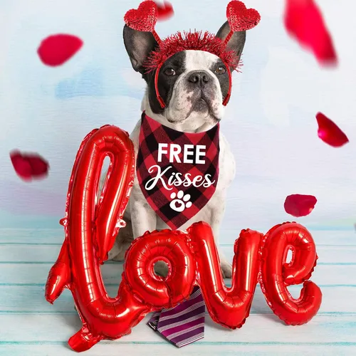 Vista 8 de STMK Bandana para perro para el día de San Valentín, diadema de corazón para el día de San Valentín, bandanas disfraces para perros pequeños