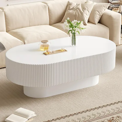 Vista 8 de Merax Mesa de café moderna redonda de 31 pulgadas con base resistente, mesas centrales de madera para sala de estar, recepción, fácil de ensamblar