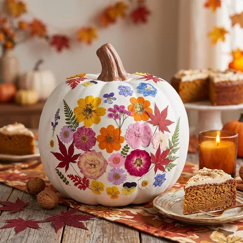 Vista 7 de Decoraciones para tartas de otoño, flores prensadas, hojas de arce