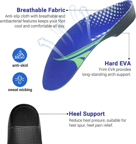 Vista 4 de Plantillas para fascitis plantar, plantillas de soporte de arco de 3/4 de longitud para mujeres y hombres, inserciones de zapatos para pies planos