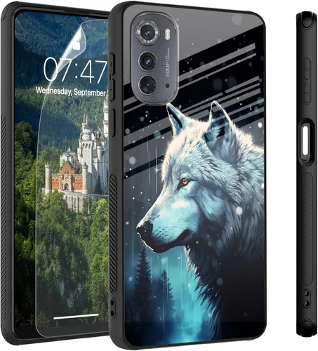 Vista 82 de Funda para Motorola Moto Edge 2022, cubierta trasera de vidrio templado con protector de pantalla, funda protectora a prueba de golpes para Motorola