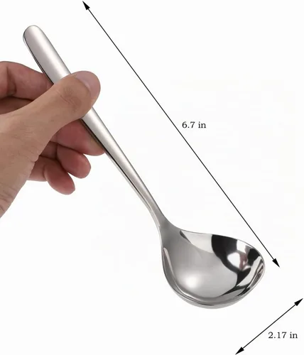 Vista 2 de Cucharas de sopa de acero inoxidable para ramen, juego de 4 cucharas de sopa asiáticas pulidas con espejo (mango corto)