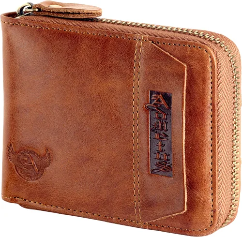 Vista 32 de Admetus - Cartera de piel auténtica para hombre con cremallera, plegable