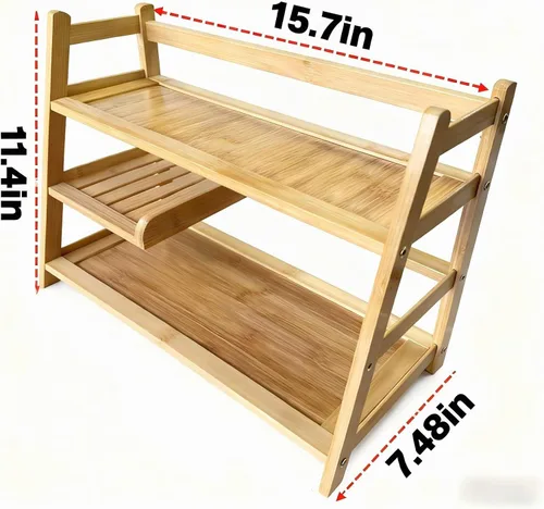 Vista 3 de Bamboo Matcha Station Organizer - Large Capacity 3-Tier Shelf Madera