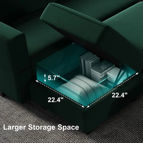Vista 7 de Belffin Sofá modular de gran tamaño en forma de L con diván reversible convertible en forma de L, sofá seccional verde