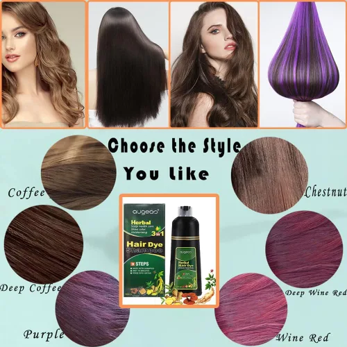 Vista 5 de AUGEAS - Champú permanente para el cabello negro de 16.9 fl oz, 3 en 1, champú orgánico natural de coloración rápida para hombres y mujeres