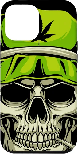 Vista 6 de iPhone 15 Cráneo Con Sombrero Ilustración - Hoja de Cannabis Weed THC CBD Case