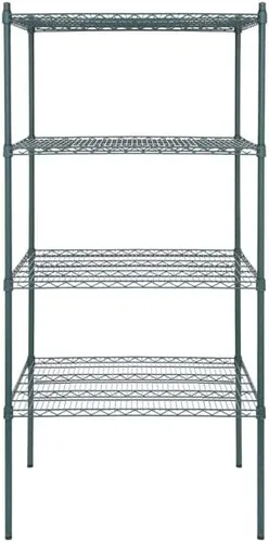 Vista 226 de Kit de 4 estantes de epoxi verde NSF de 21 x 72 pulgadas con postes de 86 pulgadas, estantería de almacenamiento resistente, kit de estantería