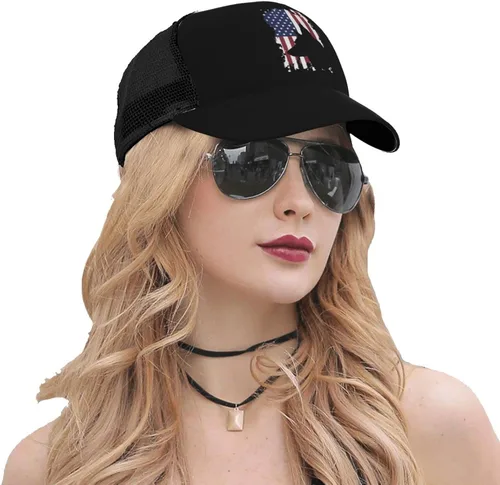 Vista 5 de Gorra de béisbol unisex de verano con bandera estadounidense de pastor alemán, gorra de malla de verano