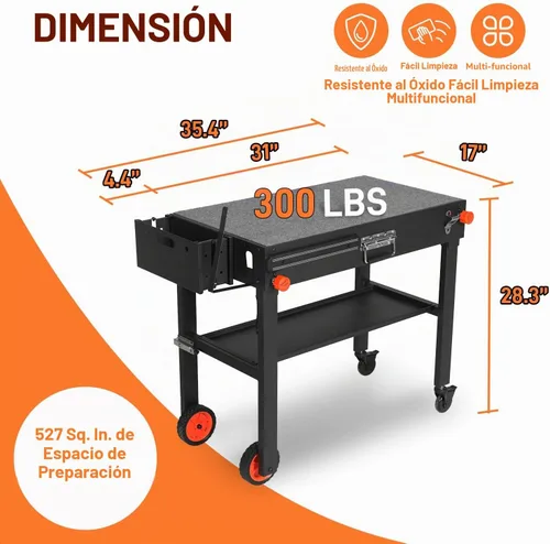 Vista 4 de EUTRKei Carro de mesa y cubierta de plancha para parrilla al aire libre