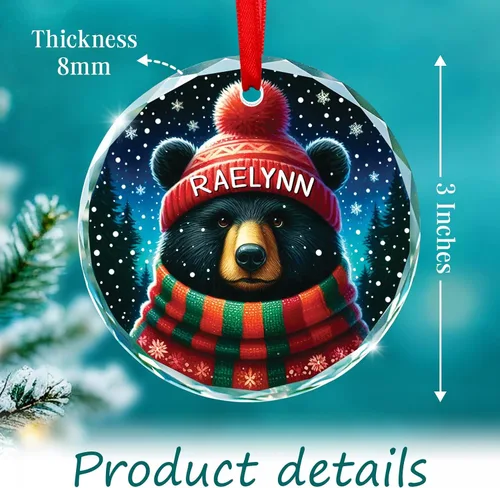 Vista 5 de Adorno de cristal de oso personalizado 2025, regalo de Navidad de oso para hijo, hija, amantes de los animales, adornos personalizados de osos