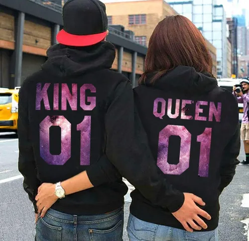 Vista 2 de Rey Reina Pareja Sudaderas Con Capucha Pareja Suéteres Suéteres Su Y Su Sudadera Con Capucha