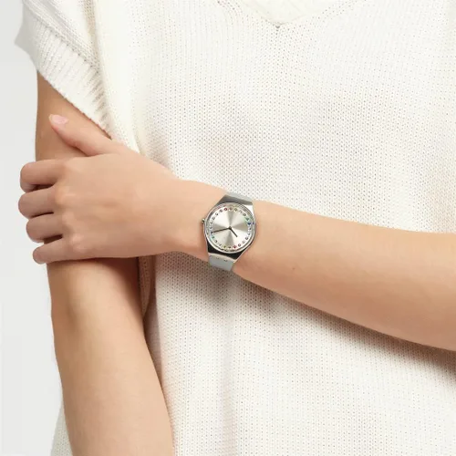 Vista 4 de Swatch Colección Reloj de cuarzo Skin Irony Gleam Team, Gris