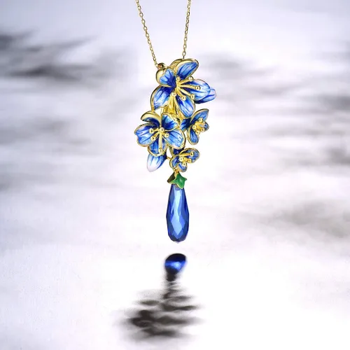 Vista 3 de Santuzza Colgante de plata de ley 925 hecho a mano con flores esmaltadas para mujer