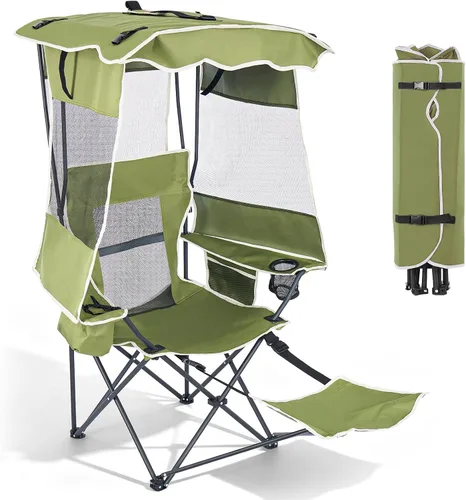 Vista 11 de DoCred Silla de playa con toldo plegable, portátil y plegable, con bolsa enfriadora y soporte para tazas, tumbonas de playa reclinables