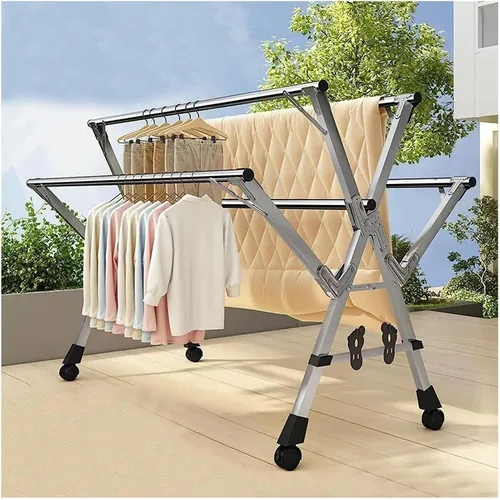 Vista 2 de Estante de secado de ropa de acero inoxidable que ahorra espacio, estante de secado de ropa plegable en interiores, estantes de lavandería