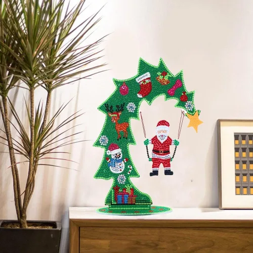 Vista 2 de YEESAM Art Kit de pintura de diamantes de imitación para árbol de Navidad, luminoso, árbol de Navidad y mesa de Papá Noel, 10.6 pulgadas, decoración