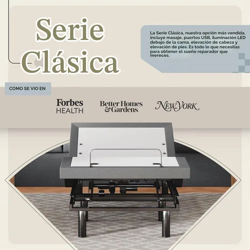 Vista 2 de Sven & Son Base de cama ajustable clásica, elevación de cabeza y pies, masaje, luces bajo la cama, USB, memoria de gel, marco inteligente