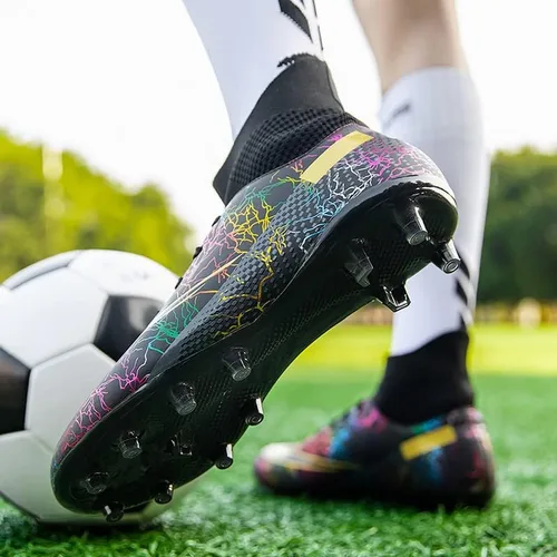 Vista 7 de DHOVOR Tacos de fútbol para hombre y mujer, botines de fútbol antideslizantes, para atletismo, zapatos de fútbol para exteriores e interiores