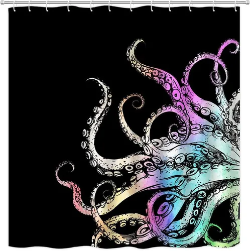 Vista 12 de Cortina de ducha de tentáculo de pulpo, diseño de kraken de océano blanco y negro, divertido animal náutico, vida marina, fresco, moderno, único