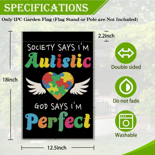 Vista 2 de Hafhue Society Says I'm Autistic God Says I'm Puzzle - Bandera de jardín para exteriores, decoración de casa de campo, Hope Education I Love