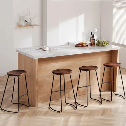 Vista 12 de HeuGah Juego de 2 taburetes de bar, taburetes de bar de 26" de altura de mostrador con pata de metal, taburetes de bar rústicos sin respaldo