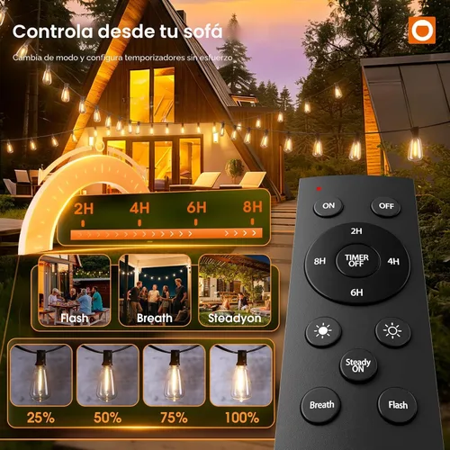 Vista 2 de addlon - Cadena de luces para exteriores de 150 pies (50 x 3) con control remoto LED Edison impermeable
