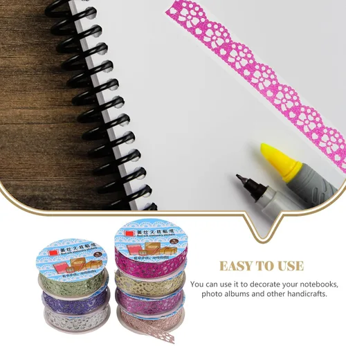 Vista 7 de 14 rollos de cinta de encaje macramé para decoración de calcomanías, cinta washi ancha Washi, cinta de envoltura de cinta de recortes, cinta