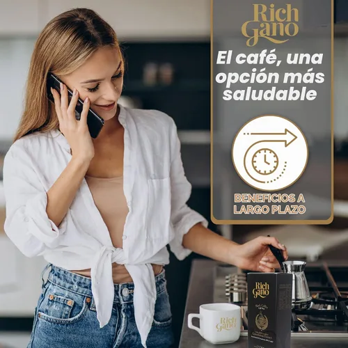 Vista 5 de Rich Gano Café de hongos – 30 sobres de café negro con extracto de ganoderma – Paquetes de café instantáneo veganos sin OMG – Café de ganoderma sin