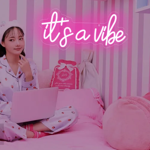 Vista 6 de Letreros de neón con texto en inglés "It's a Vibe", luz de neón para dormitorio, decoración de pared LED USB regulable para el día de San Valentín