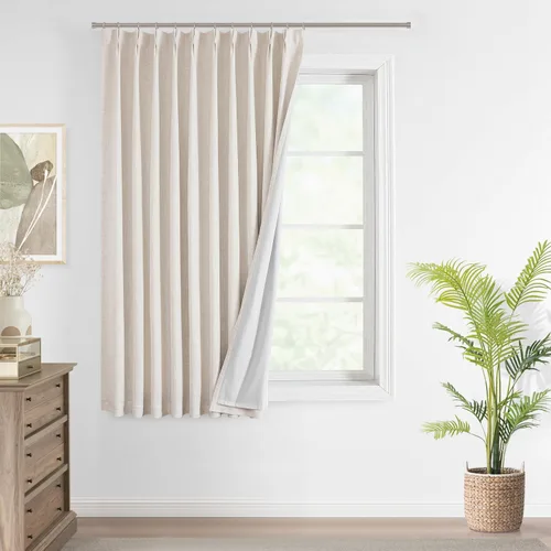 Vista 63 de Vision Home Cortinas marrones con pliegues pinzados, opacas completas, cortinas de ventana de lino mezclado para oscurecer la habitación, cortinas