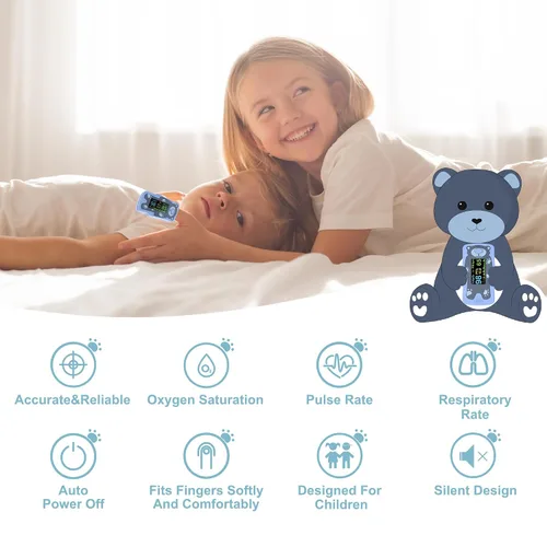 Vista 4 de VOLUETH Nueva versión para niños, oxímetro de pulso para niños, saturación de oxígeno en sangre para niños, medidor de oxígeno portátil con pantalla