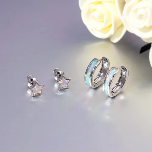 Vista 231 de CiNily Aretes Huggie de ópalo con bisagras, chapados en oro, hipoalergénicos, pequeños aretes de aro para mujeres, adolescentes, niñas, hombres