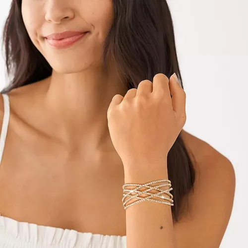 Vista 3 de Suyi Pulsera de Diamantes de Imitación Brazalete Dorado Multicapa para Mujer Pulseras de Cristal Nupciales