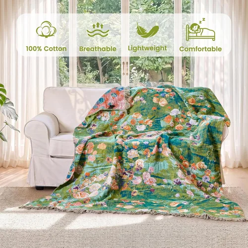 Vista 207 de MSGKV - Manta bohemia/primaveral de algodón para sofá y sala de estar, de gasa acogedora, de 50 x 60 pulgadas 50"x60" Cotton Throw, Woven Bird