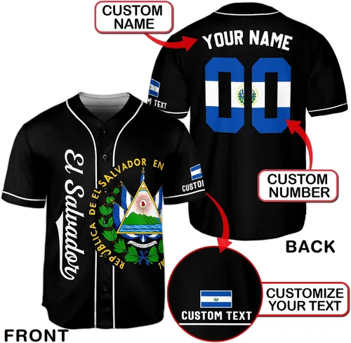 Vista 3 de CHIARA CONTI11 El Salvador Jersey Béisbol, Camiseta de fútbol de El Salvador, Camiseta de béisbol personalizada de El Salvador Hombres