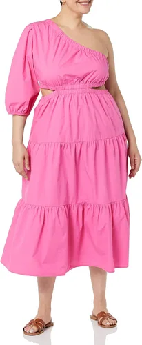 Vista 4 de The Drop Vestido midi escalonado de abril con un solo hombro para mujer