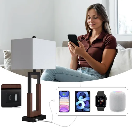 Vista 3 de Maxax Juego de 2 Lámparas de Mesa Estilo Granja de 30" para Sala de Estar, Modernas Lámparas de Mesita de Noche Negras con Puerto USB y Tipo-C