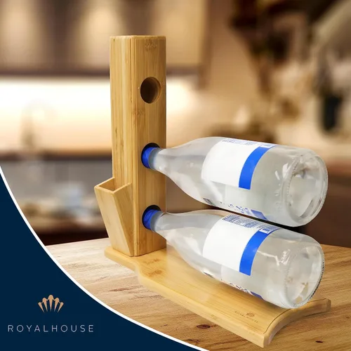 Vista 4 de ROYALHOUSE Estante de vino de bambú con 3 compartimentos (requiere montaje)
