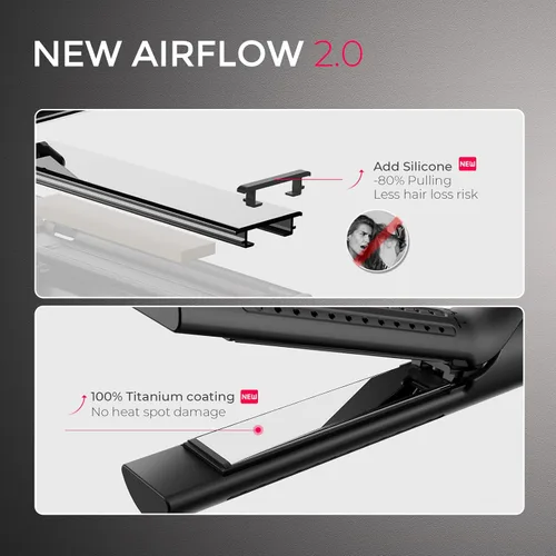 Vista 5 de TYMO Airflow 2.0 - Plancha rizadora de pelo 2 en 1, rizador de pelo 2 en 1, varita rizadora de 1.25 pulgadas para cabello largo y corto, doble Negro