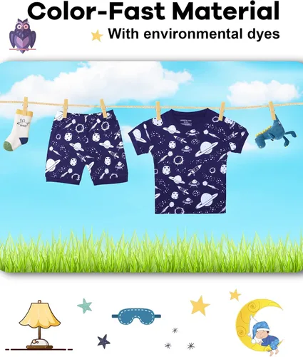 Vista 7 de DAUGHTER QUEEN - Pijama para niños de 4 piezas, conjunto corto 100 % algodón, talla 18 meses-12 años