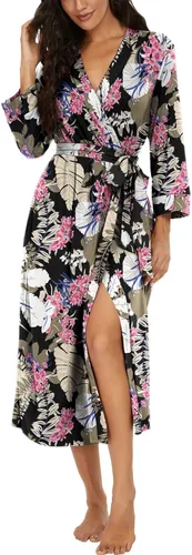 Vista 51 de VINTATRE Bata tipo kimono para mujer, bata larga de punto, ligera, suave, ropa de dormir con cuello en V, casual, ropa de descanso para mujer Verde