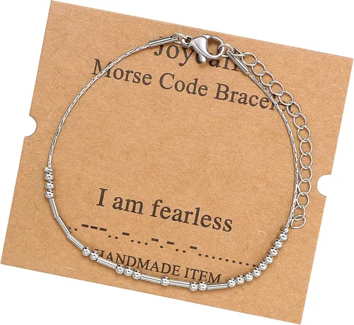 Vista 190 de JoycuFF Pulseras inspiradoras de código morse para mujeres, cuentas de plata, joyería con mantra de motivación, regalos para ella