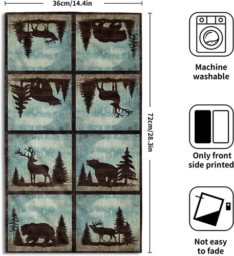 Vista 2 de Giwawa Juego de 2 toallas de mano vintage con diseño de oso y ciervo, diseño de alce y árbol, toalla de cara súper suave para baño, cocina, hombre