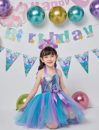 Vista 4 de Davsolly Mermaid Costume for Girls Led Light Up Mermaid Princess Tutu for Birthday Halloween Cosplay Christmas Dress Up Gifts