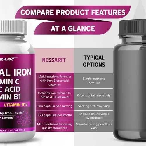 Vista 13 de Hierro natural de alta potencia con vitamina C, ácido fólico, fórmula de alta absorción, vitamina B1, vitamina B6, vitamina B12, ayuda a